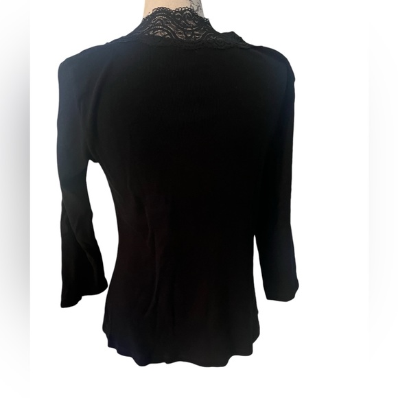 Geoffrey Beene Sport Womens Black V Neck Quarter Sleeve Pullover Blouse Top Sz L - Picture 2 of 3